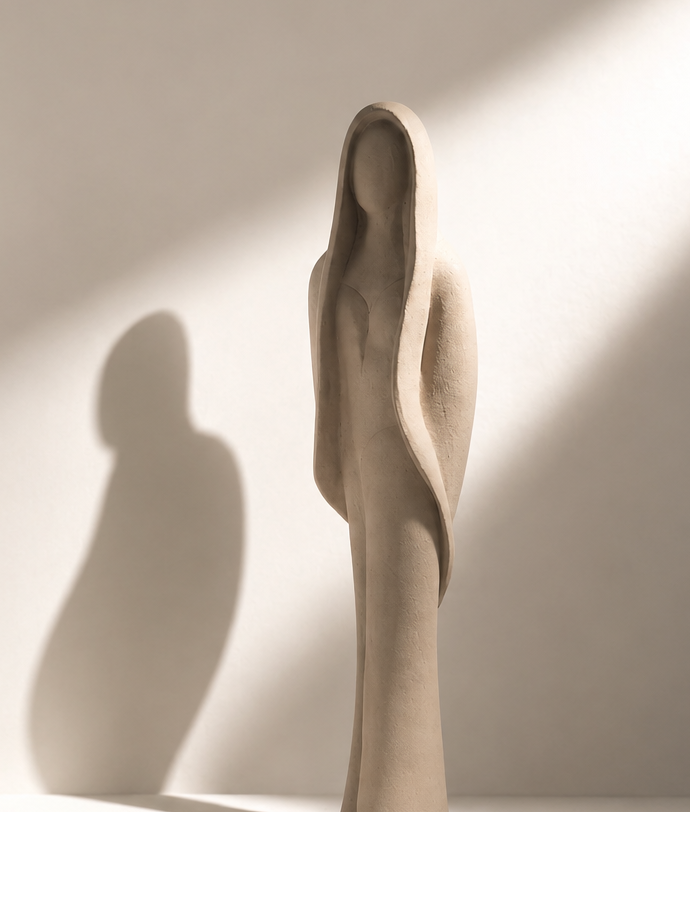 Femme voilée — silhouette élancée sous un rai de lumière